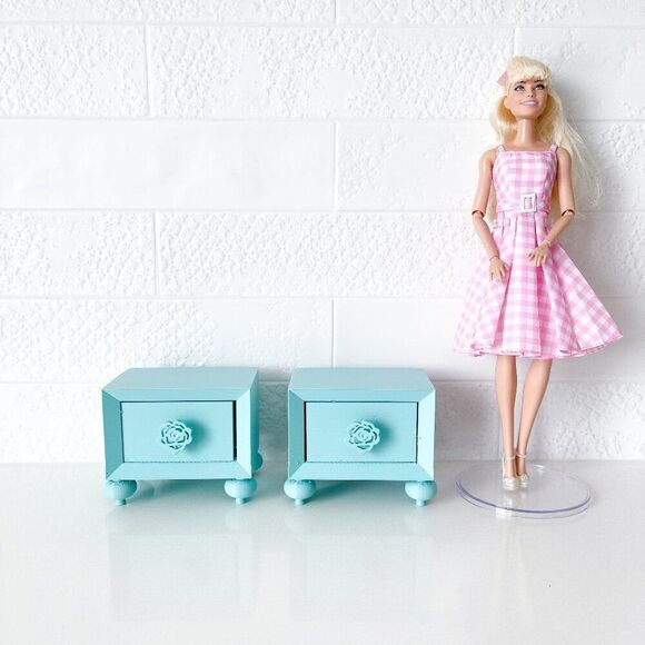 Miniature Barbie Nightstands (Set of 2) Cyan Blue 3D Printed Dollhouse Furniture - Picture 1 of 7